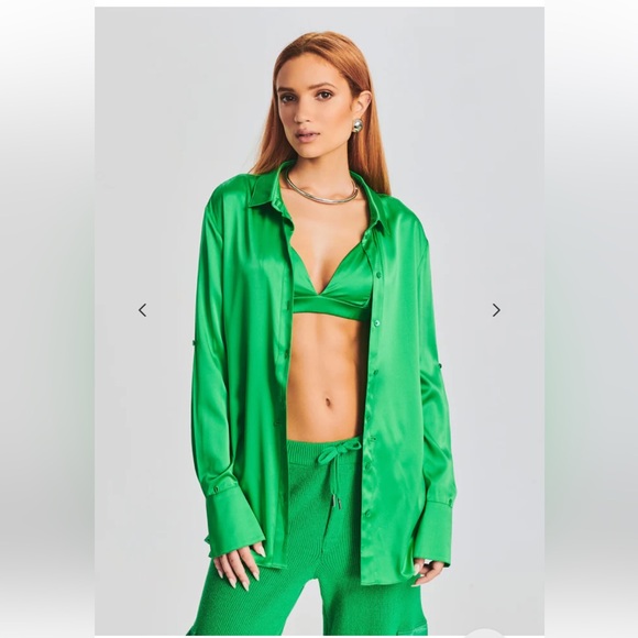 NWT SER.O.YA Karry Silk Shirt in Kelly Green - Picture 2 of 5